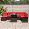 Sodo Sofų Rinkinys su pagalve 9 pcs Ruda Poli ratanas