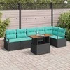 Sodo valgomojo komplektas 7 pcs Juoda ir žalsvai mėlyna