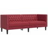 Sofa Chesterfield sofų komplektas, 3 dalių, raudonojo vyno spalvos