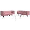 Sofa Chesterfield sofų komplektas su pagalvėlėmis, 2 dalių, rožinis