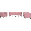 Sofa Chesterfield sofų komplektas su pagalvėlėmis, 3 dalių, rožinis