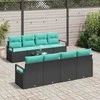 Sofos komplektas 7 pcs Juoda ir šviesiai mėlyna poliratanas