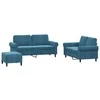 Sofa Sofos komplektas su pagalvėlėmis, 3 dalių, mėlynas, aksomas