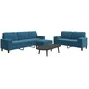 Sofa Sofos komplektas su pagalvėlėmis, 3 dalių, mėlynas, aksomas