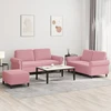 Sofa Sofos komplektas su pagalvėlėmis, 3 dalių, rožinis, aksomas