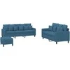 Sofa Sofos komplektas su pagalvėlėmis, 3 dalių, mėlynas, aksomas