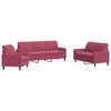 Sofa Sofos komplektas su pagalvėlėmis, 3 dalių, vyno, aksomas