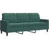 Sofa Sofos komplektas su pagalvėlėmis, 3 dalių, žalias, aksomas