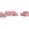 Sofa Sofos komplektas su pagalvėlėmis, 4 dalių, rožinis, aksomas