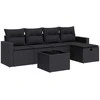 Sofa Sofos komplektas su pagalvėlėmis, 6 dalių, juodas, poliratanas