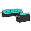 Sofa Sofos komplektas su pagalvėlėmis, 7 dalių, juodas, poliratanas