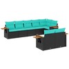 Sofa Sofos komplektas su pagalvėlėmis, 8 dalių, juodas, poliratanas
