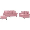 Sofa Sofos komplektas su pagalvėmis, 3 dalių, rožinis, aksomas