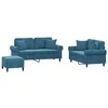 Sofa Sofos komplektas su pagalvėmis, 3 dalių, mėlynas, aksomas