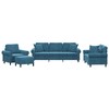 Sofa Sofos komplektas su pagalvėmis, 4 dalių, mėlynas, aksomas