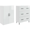 Spintelė 2 pcs Itin blizgi balta 66 x 34,5 x 90 cm