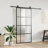 Stumdomos durys su furnitūra, juodos, 102,5x205 cm, ESG stiklas