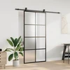 Stumdomos durys su furnitūra, juodos, 102,5x205 cm, ESG stiklas