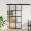 Stumdomos durys su furnitūra, juodos, 102,5x205 cm, ESG stiklas