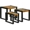 Suklijuotas stalas 3 pcs Kietas mangų medis ir metalas