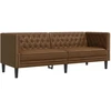 Trivietė chesterfield sofa, rudos spalvos, dirbtinė versta oda