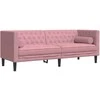 Trivietė chesterfield sofa su pagalvėlėmis, rožinė, aksomas