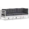 Trivietė sodo sofa su antracito pagalvėlėmis, pušies masyvas