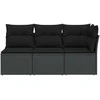 Trivietė sodo sofa su pagalvėlėmis, juodos spalvos, poliratanas