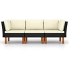 Trivietė sodo sofa su pagalvėlėmis, juodos spalvos, poliratanas