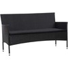 Trivietė sodo sofa su pagalvėlėmis, juodos spalvos, poliratanas