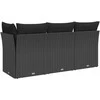 Trivietė sodo sofa su pagalvėlėmis, juodos spalvos, poliratanas