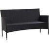 Trivietė sodo sofa su pagalvėlėmis, juodos spalvos, poliratanas