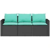 Trivietė sodo sofa su pagalvėlėmis, juodos spalvos, poliratanas