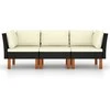 Trivietė sodo sofa su pagalvėlėmis, juodos spalvos, poliratanas