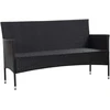 Trivietė sodo sofa su pagalvėlėmis, juodos spalvos, poliratanas