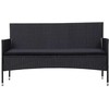 Trivietė sodo sofa su pagalvėlėmis, juodos spalvos, poliratanas