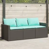 Trivietė sodo sofa su pagalvėlėmis, juodos spalvos, poliratanas