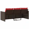 Trivietė sodo sofa su pagalvėlėmis, ruda, poliratanas