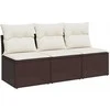 Trivietė sodo sofa su pagalvėlėmis, ruda, poliratanas