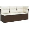 Trivietė sodo sofa su pagalvėlėmis, ruda, poliratanas
