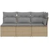 Trivietė sodo sofa su pagalvėlėmis, smėlio spalvos, poliratanas