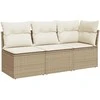 Trivietė sodo sofa su pagalvėlėmis, smėlio spalvos, poliratanas