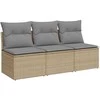 Trivietė sodo sofa su pagalvėlėmis, smėlio spalvos, poliratanas