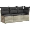 Trivietė sodo sofa su pagalvėlėmis, šviesiai pilka, poliratanas