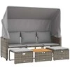 Trivietė sodo sofa su skliautu/taburetėmis, pilka, poliratanas