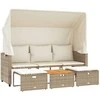 Trivietė sodo sofa su skliautu/taburetėmis, smėlio, poliratanas