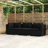 Trivietė sofa su pagalvėlėmis, juodos spalvos, poliratanas