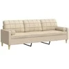 Trivietė sofa su pagalvėlėmis, kreminės spalvos, 210cm, audinys