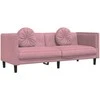 Trivietė sofa su pagalvėlėmis, rožinės spalvos, aksomas