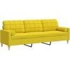 Trivietė sofa su pagalvėlėmis, šviesiai geltona, 210cm, audinys
